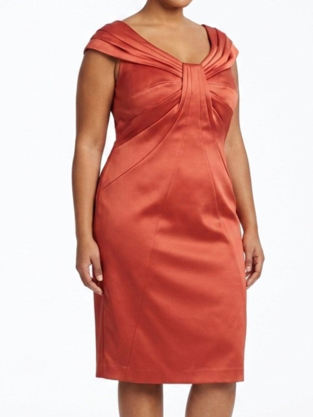 JS Collections Coral Satin Sheath Dress NEW- Sz. 16